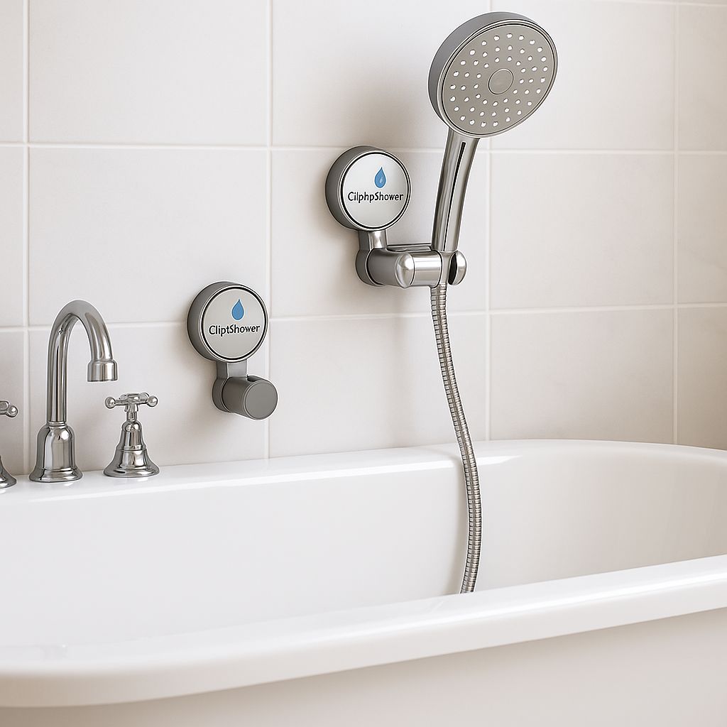 ClipMyShowes – Adjustable Shower Head Holder (No Drilling, 360° Rotation)